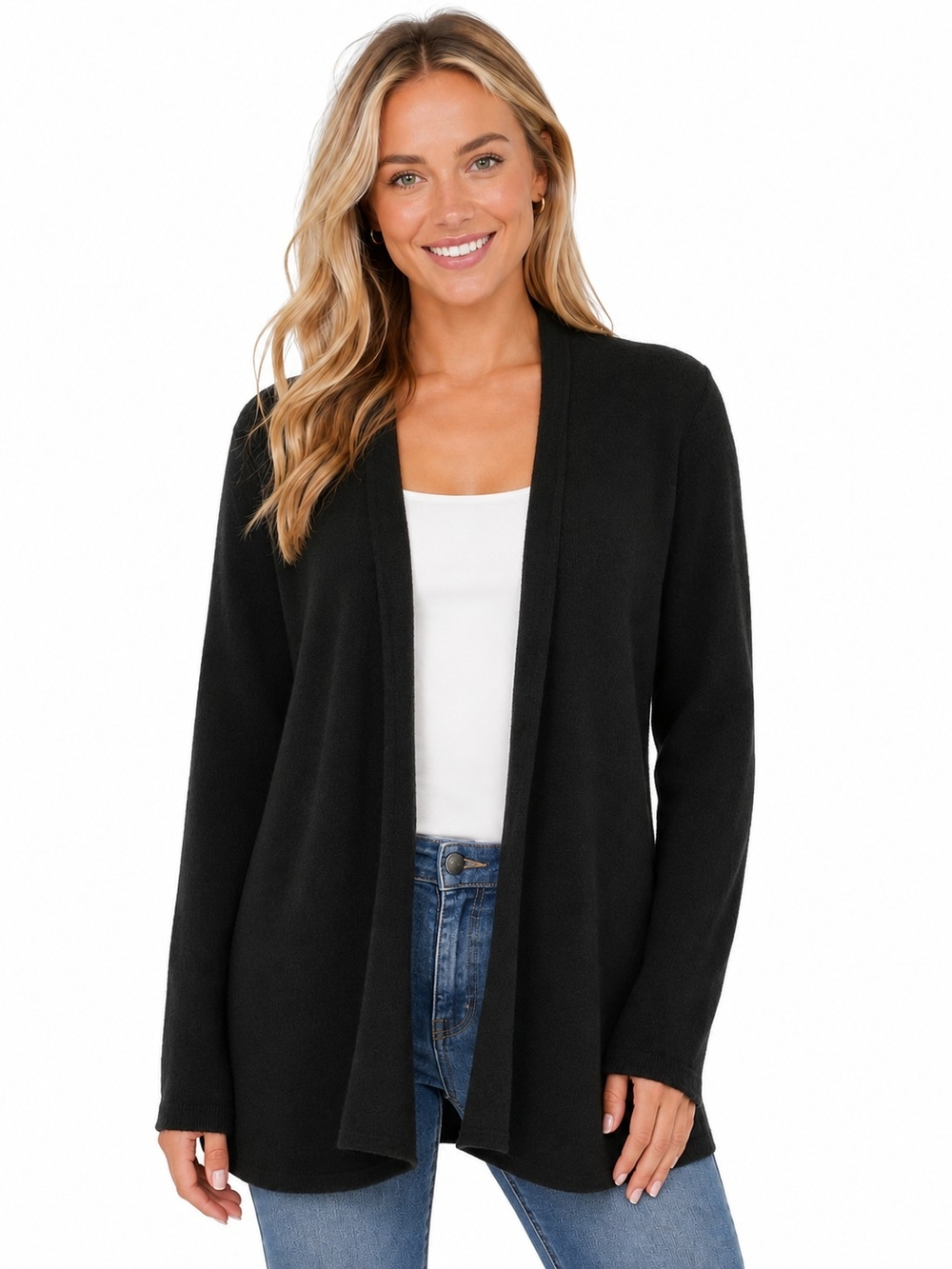 Black Open-Front Women's Cardigan Sweater